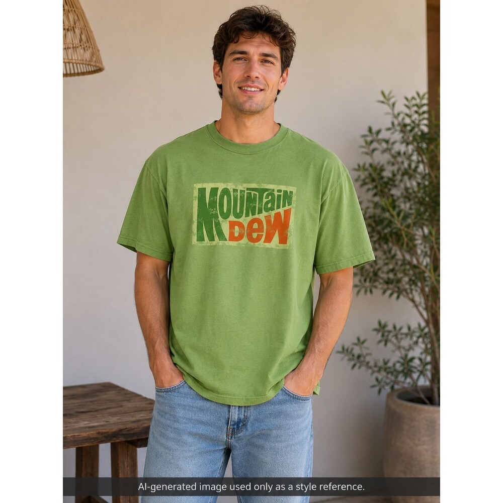 Retro Mountain Dew Men’s L Green Logo Graphic Cotton Jersey Crew Neck T-Shirt